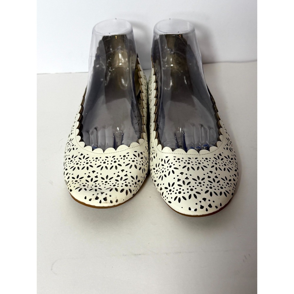 Coach White Laser-Cut Leather Ballet Flats - Picture 2 of 7